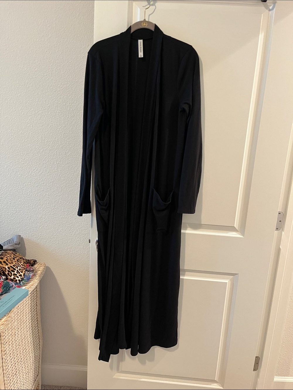 Zenana Outfitters Black Long Open Front Cardigan with Pockets